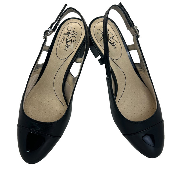 Womens LifeStrides Becoming Slingback‎ pump shoes Black Sz 8W Strap Wedge Party - Picture 4 of 9